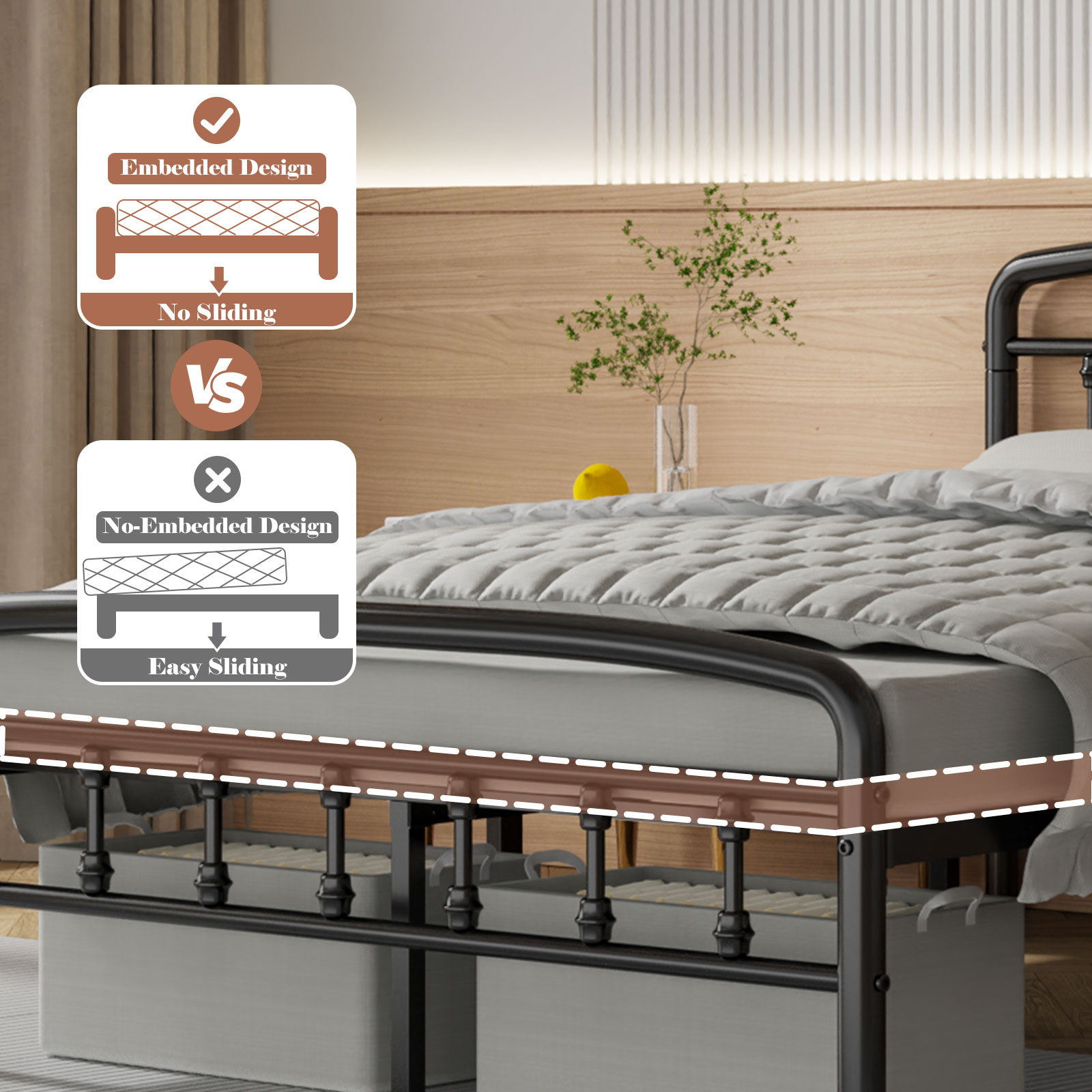 Kinsfook Metal Full Size Bed Frame with Victorian Headboard, Black photo 8