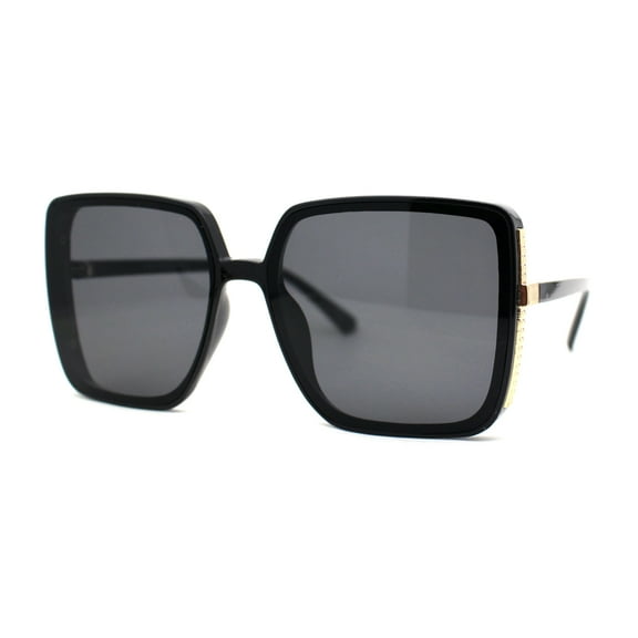 Womens Showy Metal Side Gilded Jewel Butterfly Diva Sunglasses All Black