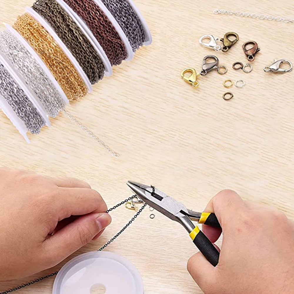 MesaSe 60 Feet Necklace Chains for Jewelry Making Supplies, Link Chain Rolls for Necklaces Earrings Bracelets Craft Findings 6 Colors 2mm Gold Silver Plated Metal Jewelry Making Kit