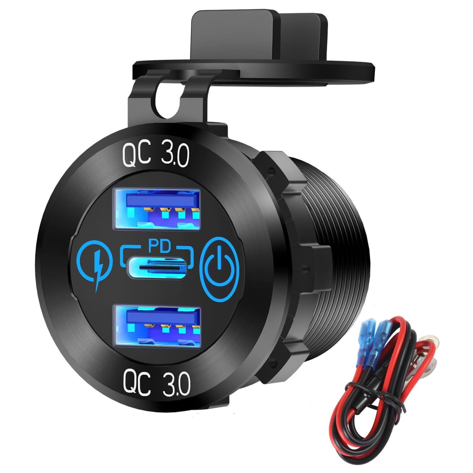 Triple USB Car Fast Charger Adapter PD 3.0+QC 3.0, LED Power Outlet, Waterproof Versatile Charging for Samsung, Nintendo Switch