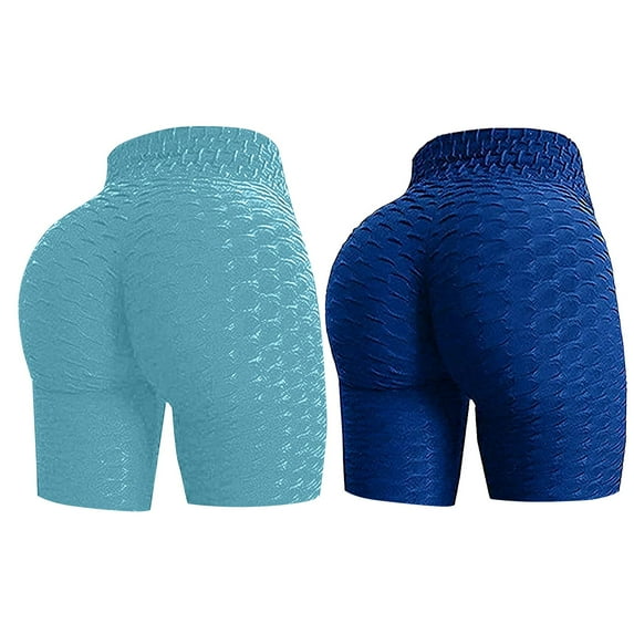 PEASKJP Biker Shorts Women 2 Pcs High Rise Comfot Cycling Shorts Running Workout Shorts BU2 L