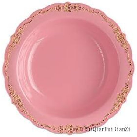 

60 Pcs Disposable Plastic Bowls | Victorian Design Premium Disposable Bowls | 5 Oz. Bowl Pink & Gold China Like Plastic Bowls For Parties & Weddings