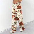 thumbnail image 4 of Womens Holiday Pants Elastic Drawstring Waist Loose Straight Trousers Christmas Print Fleece Lined Wide Leg Sweatpants, 4 of 5