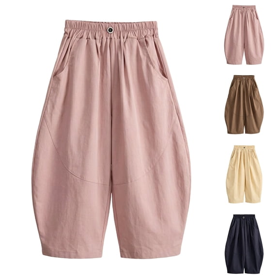 LYHaoo Girls Boys Casual Summer Pants Lightweight Long Trousers Soft Breathable Kids Elastic Waist Daily Wear Wide Leg Pants for Girls(Beige)