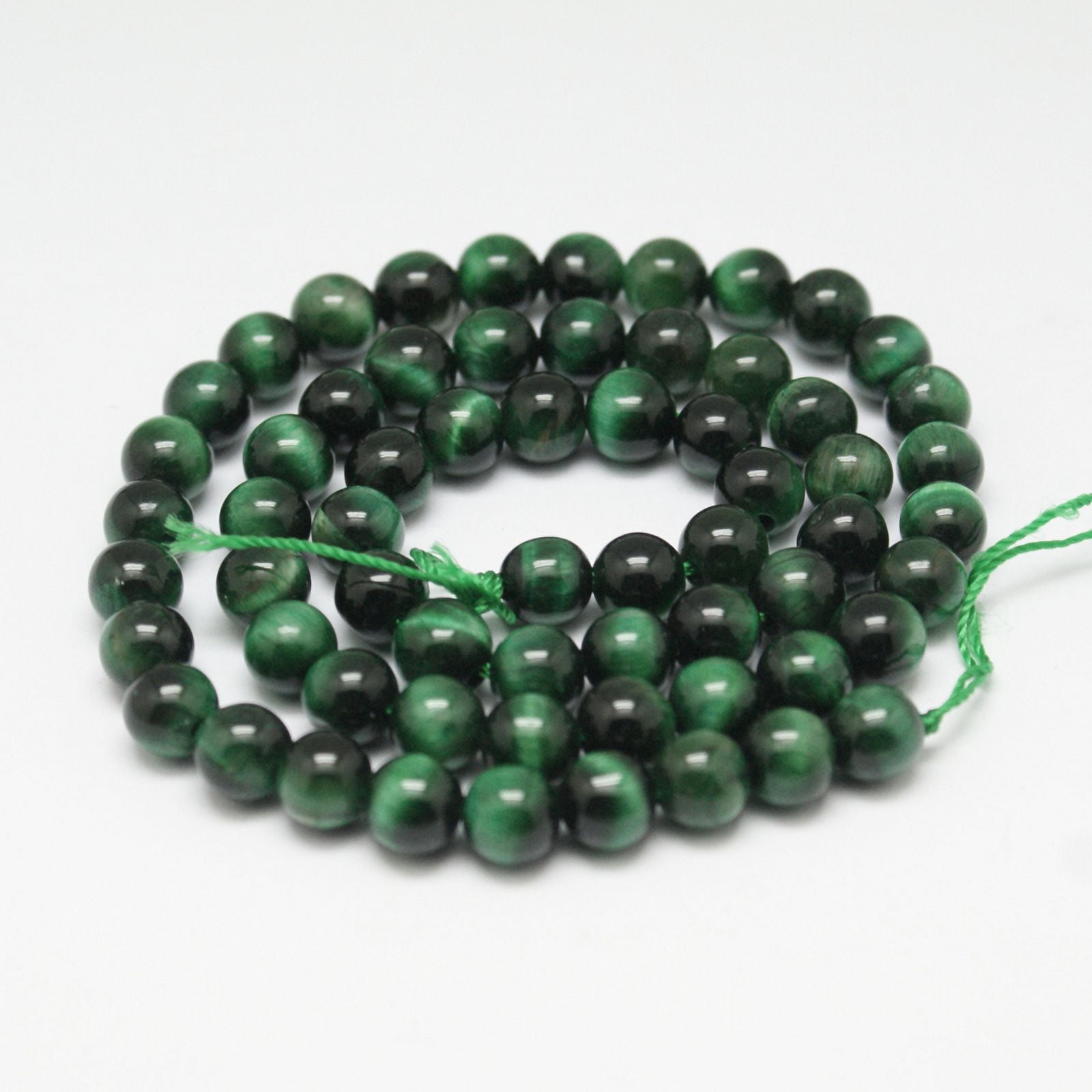 Natural Tiger Eye Beads Strands Round Dyed & Heated Medium Sea Green 6mm in diameter hole: 1mm