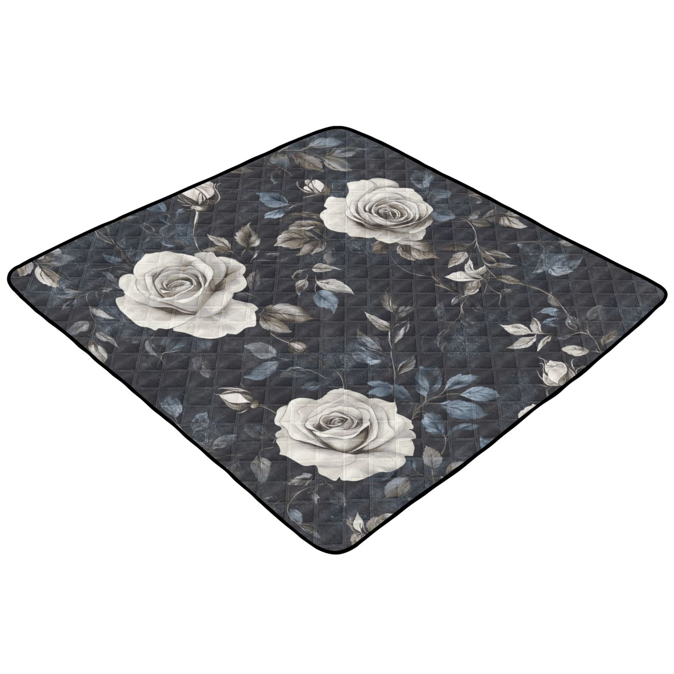 WOBOGO White Rose Baby Playmats Extra Large Waterproof Rollable Activity Pads for Toddlers 50×50inch