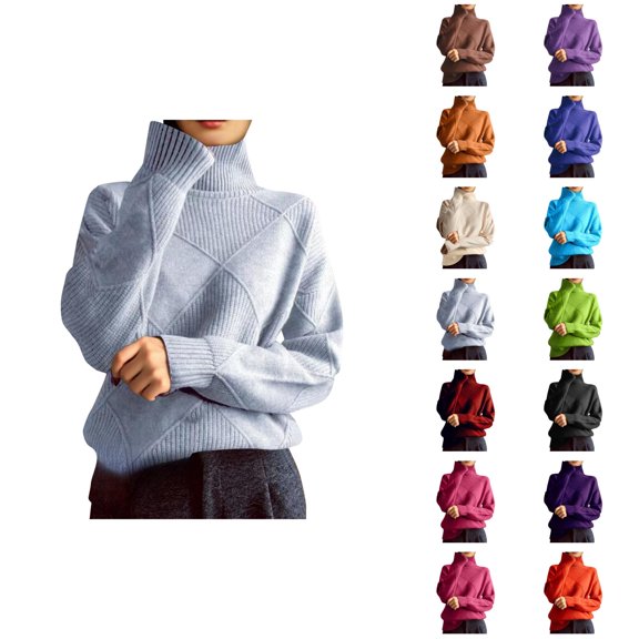 Pullover Sweaters for Women Long Sleeve Loose Casual Textured Knit Turtleneck Sweater Fall Winter Tops