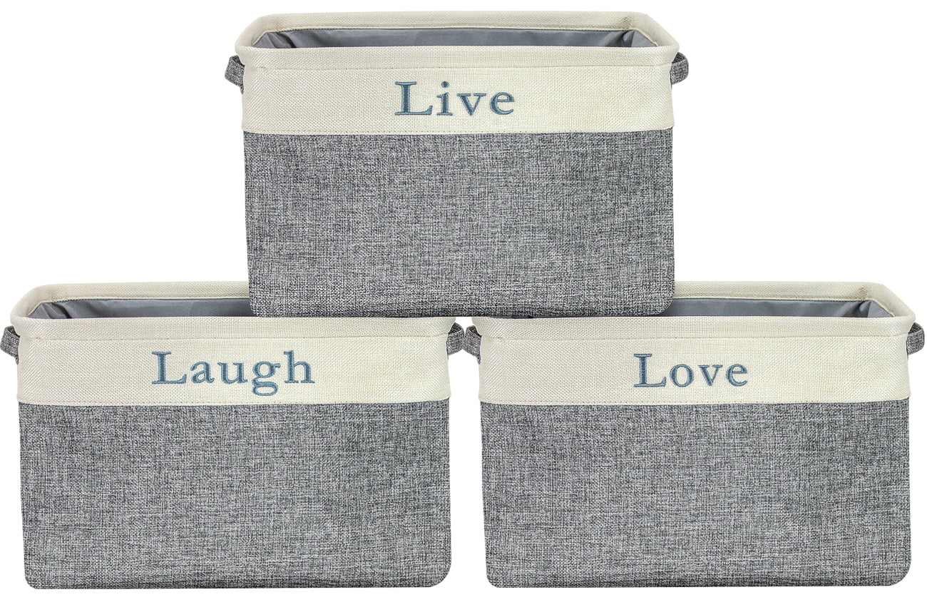 Sorbus Foldable Twill Storage Fabric Basket Set - 3 Pack, (Love, Live,Laugh)