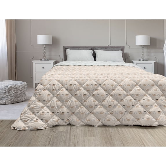Ethnic Down Alternative Comforter, Illustration of Traditional Turtle with Geometric Motifs, Microfiber Quilt for All Season, 5 Sizes, Dark Peach Seafoam, by Ambesonne