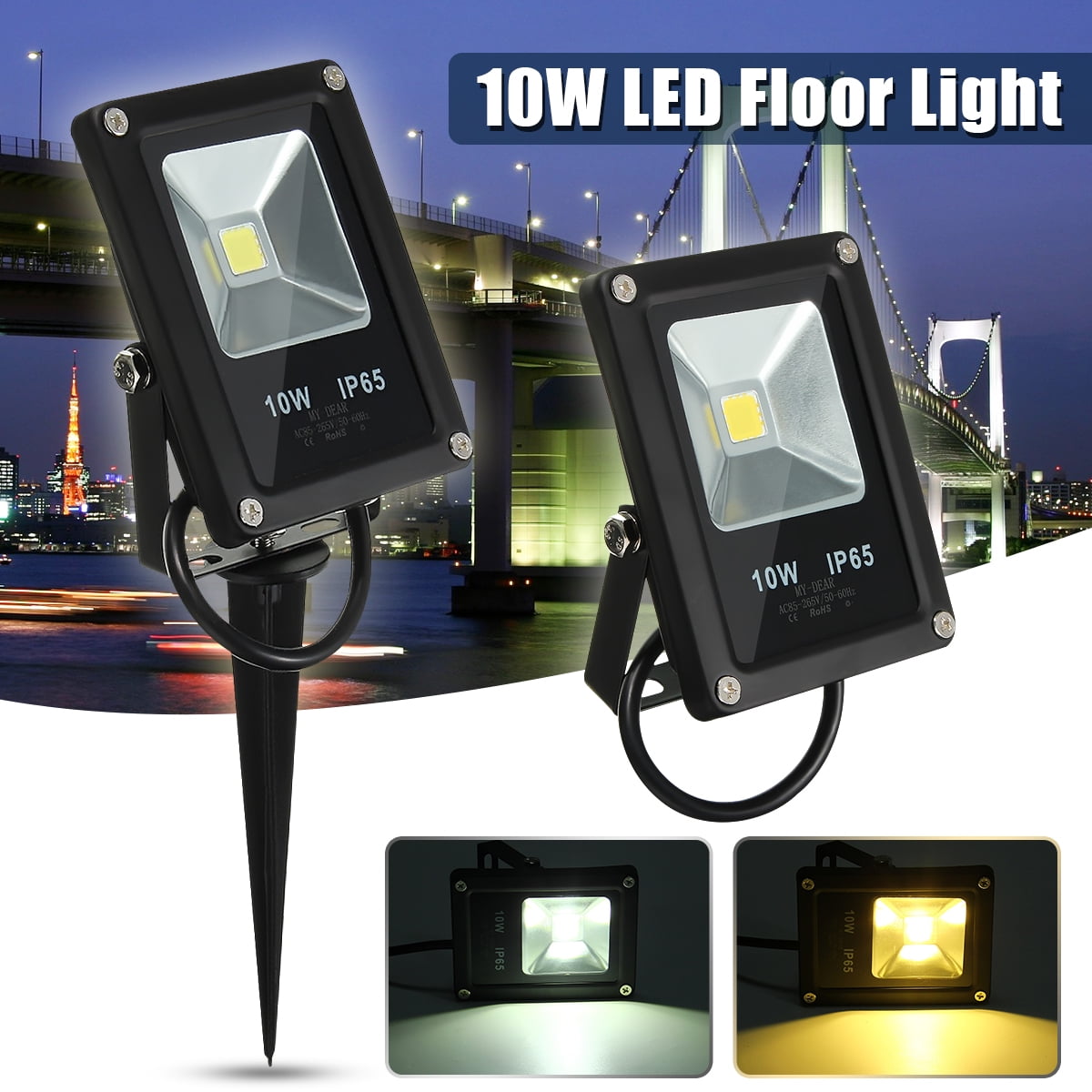 10W 1000LM LED Flood Light, IP65 Waterproof Security Lamp for Garden