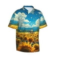 thumbnail image 2 of Balery Field Bicycle Young Sunflower Print Men's Hawaiian Shirts Short Sleeve Beach Shirt Relaxed Fit Vacation Button Down Shirts-Large, 2 of 9