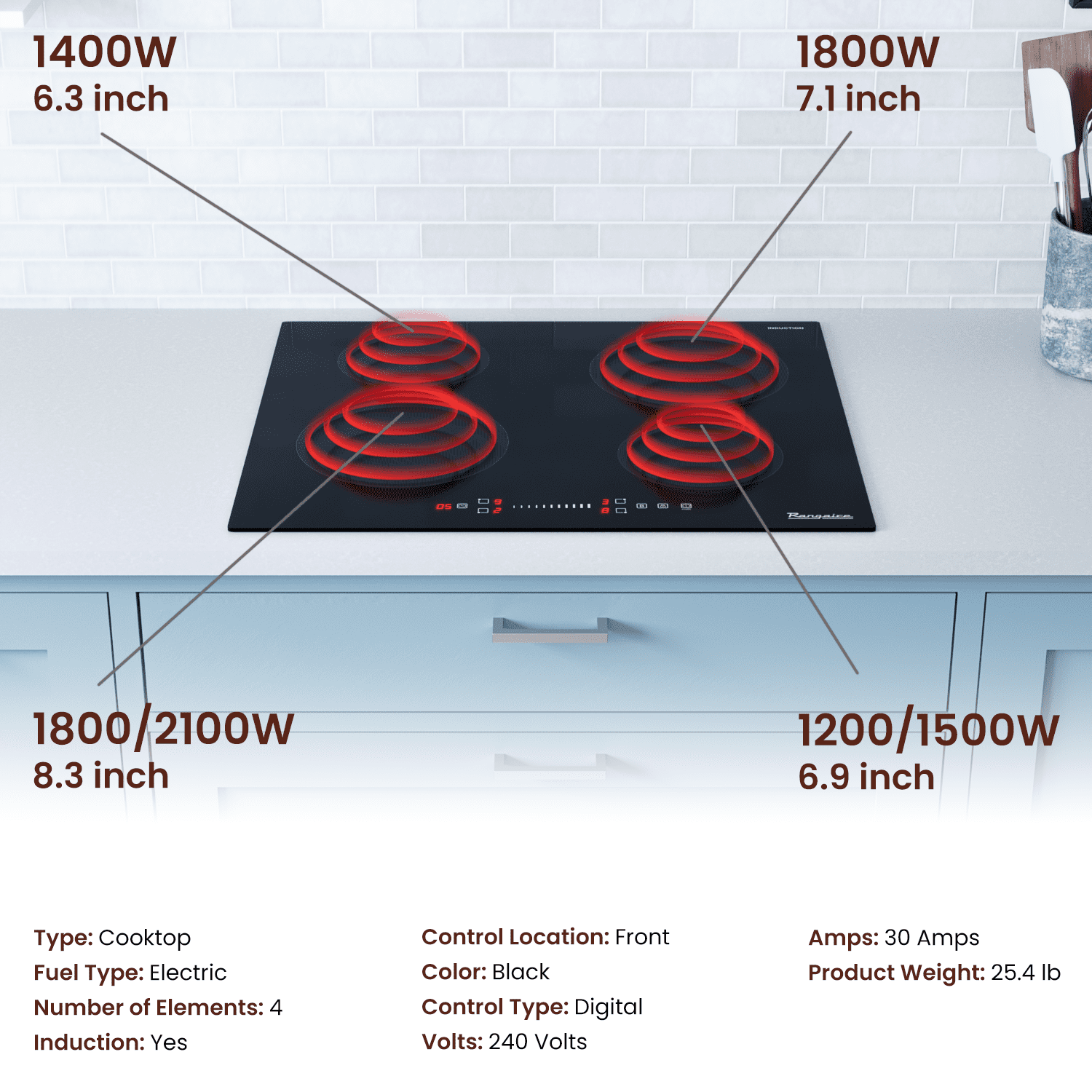 Rangaire RCI241S 24" Induction Cooktop - Smooth Glass Surface, Induction Burners, Touch Control