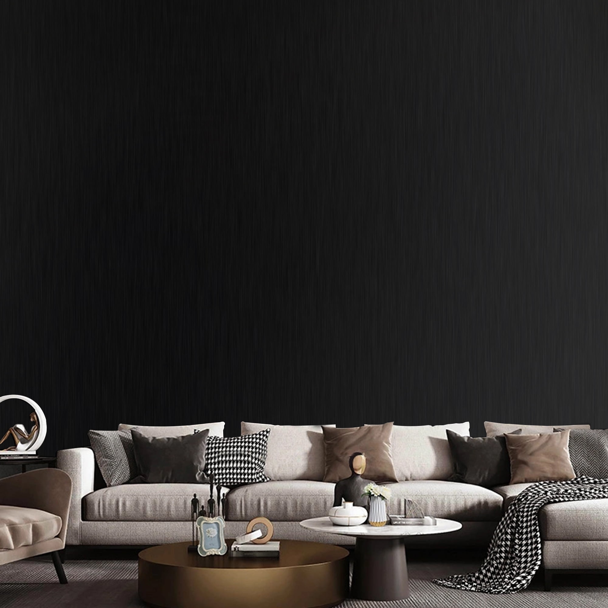 Abyssaly black Wallpaper, 15.7" x 78.7" Peel and Stick Wallpaper Self-Adhesive Removable Contact Paper for Cabinets, Home Decoration, Wall Covering, Furniture Renovation