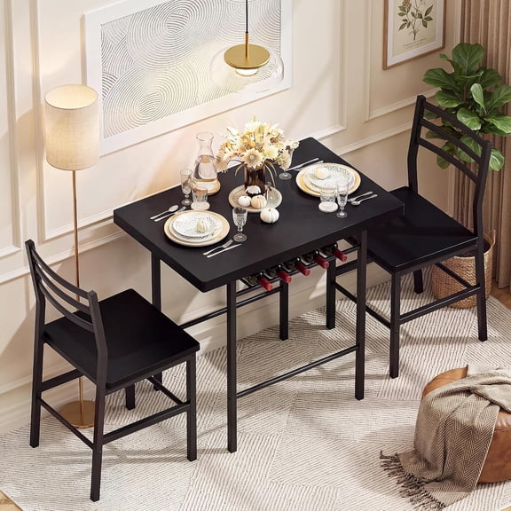 BarefHaven 3 Piece Kitchen & Dining Room Set, Dining Table Set for 2, Black