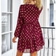 thumbnail image 5 of Vestido con cuello en V, manga larga, estampado con cordón, vestido casual de moda fluido para mujer, 5 of 7