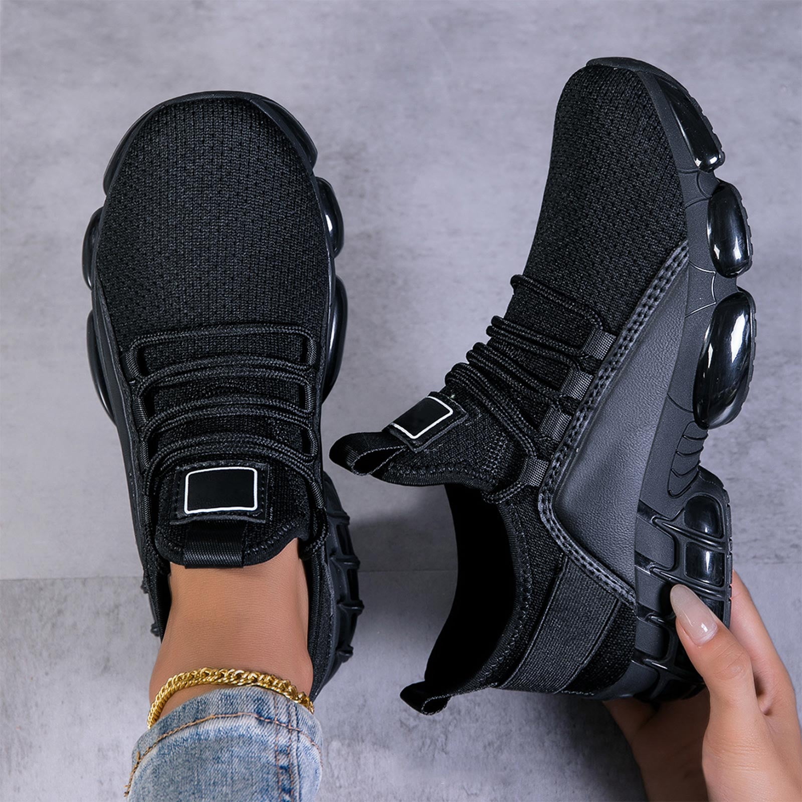 YOUYEDIAN Orthopedic Shoes for Women Arch Support Sneakers Breathable Non Slip Slip on Volleyball Shoes Mesh Stretch Comfort 2026 New Foam Shoes (Black)
