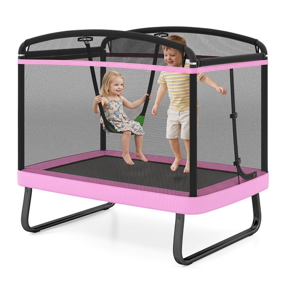 Gymax 6 FT Kids Trampoline w/Swing Safety Enclosure Net Gift for Boys Girls Age 3 Pink & Black