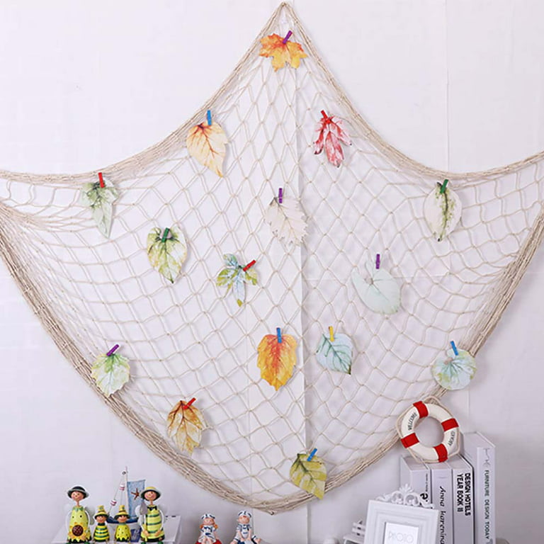 Nature Fish Net Wall Decoration with Shells, Ocean Themed Wall Hangings Fishing Net Party Decor for Pirate Party,Wedding,Photographing Decoration