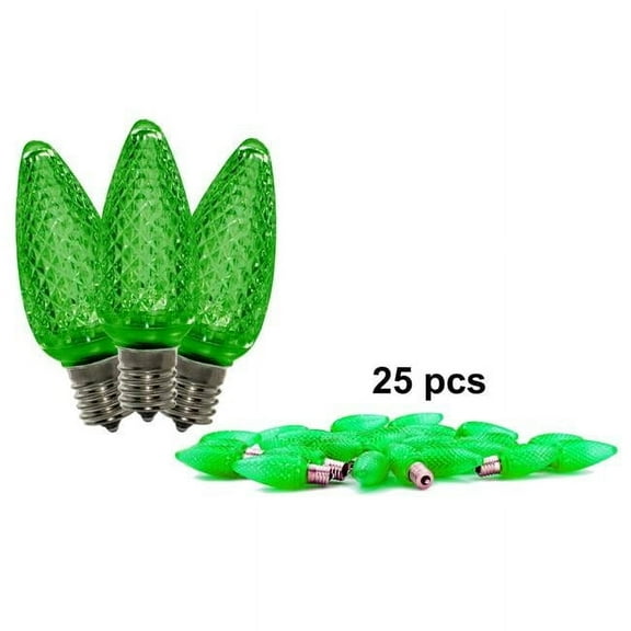 Queens of Christmas C9-RETRO-GR-25 C9 Faceted LED Retrofit Lamps, Green - Pack of 25