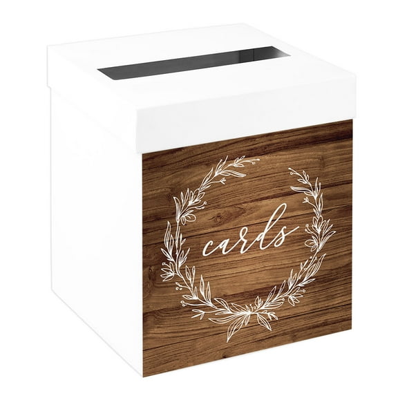 Koyal Wholesale Sturdy White Wedding Day Card Box Rustic Brown Line Wreath Wedding Gift Boxes for Cards 10x10x10 Inches