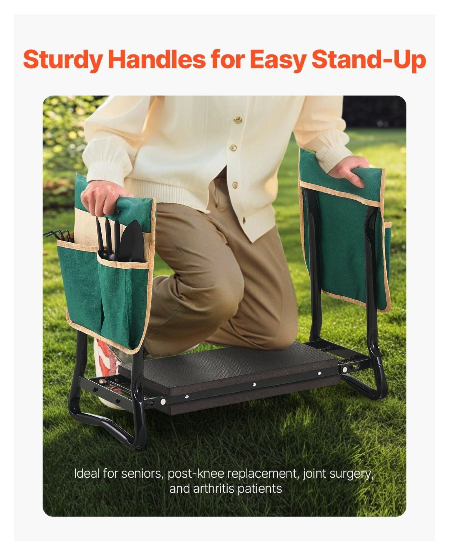 Garden Kneeler and Seat, 330lbs Capacity - Folding Garden Stool with EVA Pad & Tool Bags - Heavy Duty Garden Bench for Weeding, Planting, & Outdoor Use