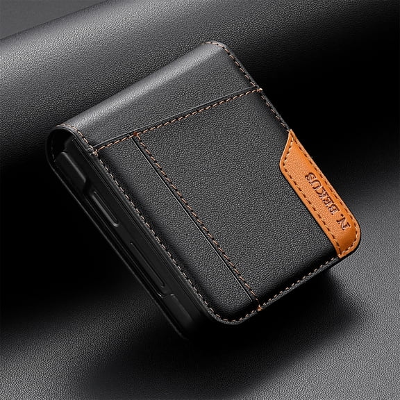 ELEHOLD Flip Wallet Case For Samsung Galaxy Z Flip8 , Business Shockproof Leather Flip RFID Card Slot Cover,Black