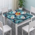 thumbnail image 3 of Blue Gold Wave Marble Pattern Square Fitted Tablecloth with Elastic Edge,Square Table Cover,Washable Elastic Table Cover for Home Kitchen Party Decor 36"x36", 3 of 6
