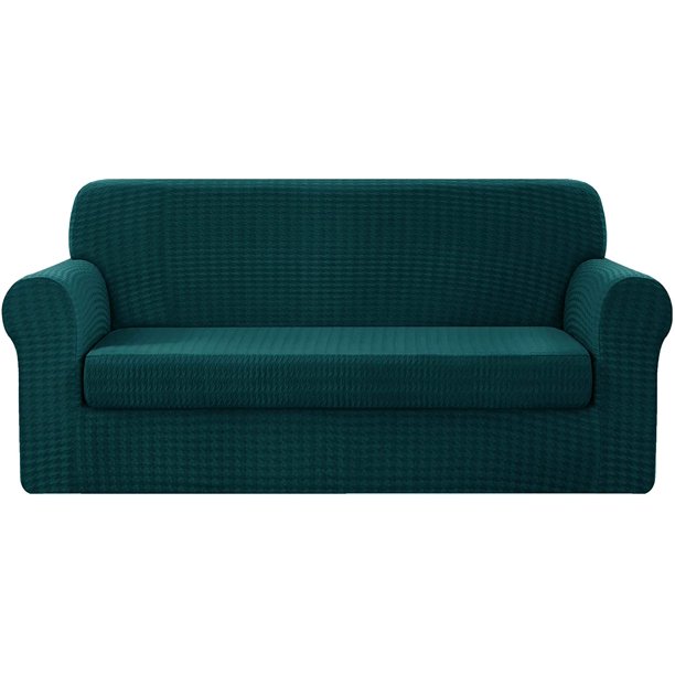 CHUN YI Stretch 2 Piece Houndstooth Sofa Slipcover Couch Cover,Teal