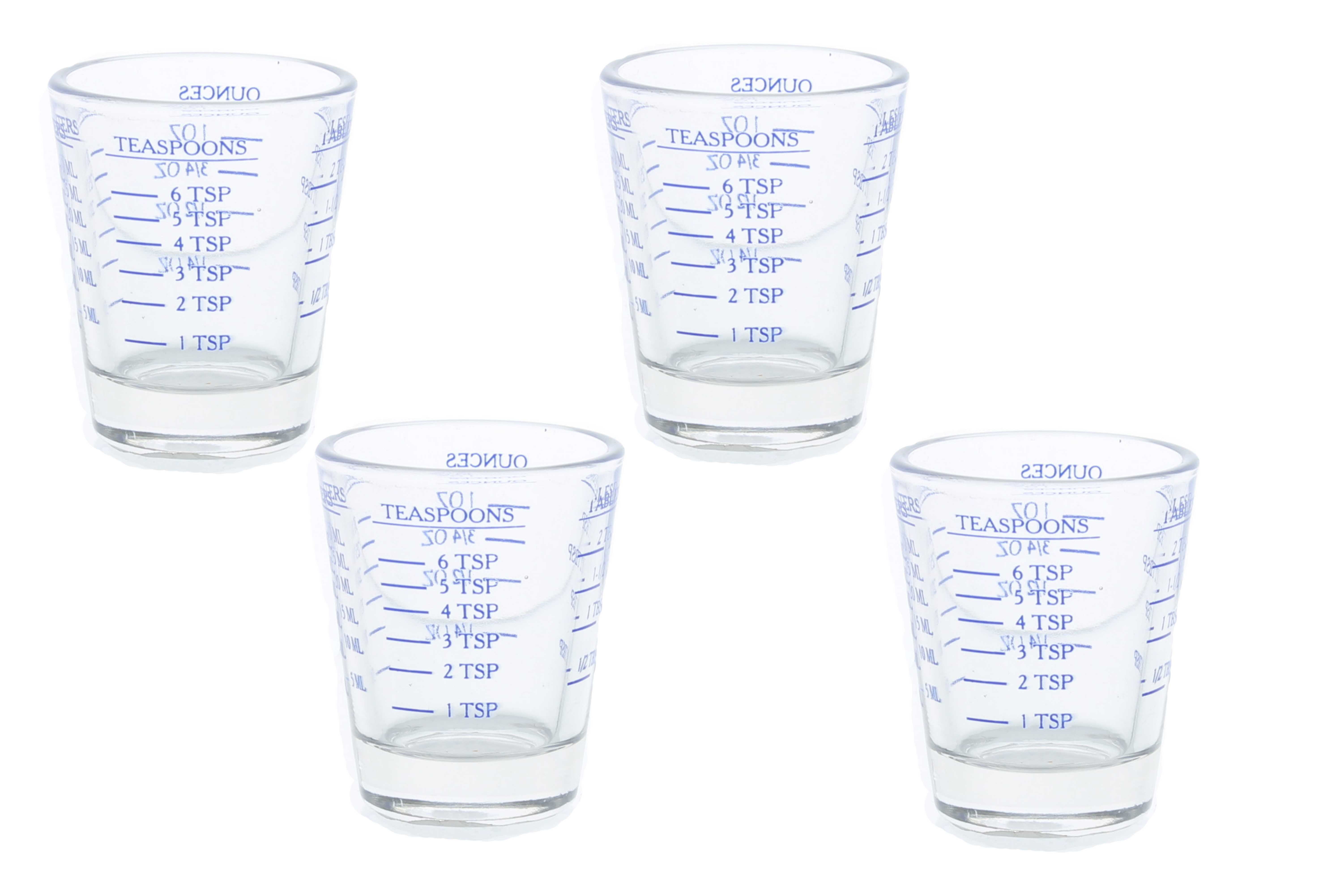 MultiPurpose Measuring Shot Glass Jigger Bar Tool Oz Tsp Tbsp Ml Set of 4