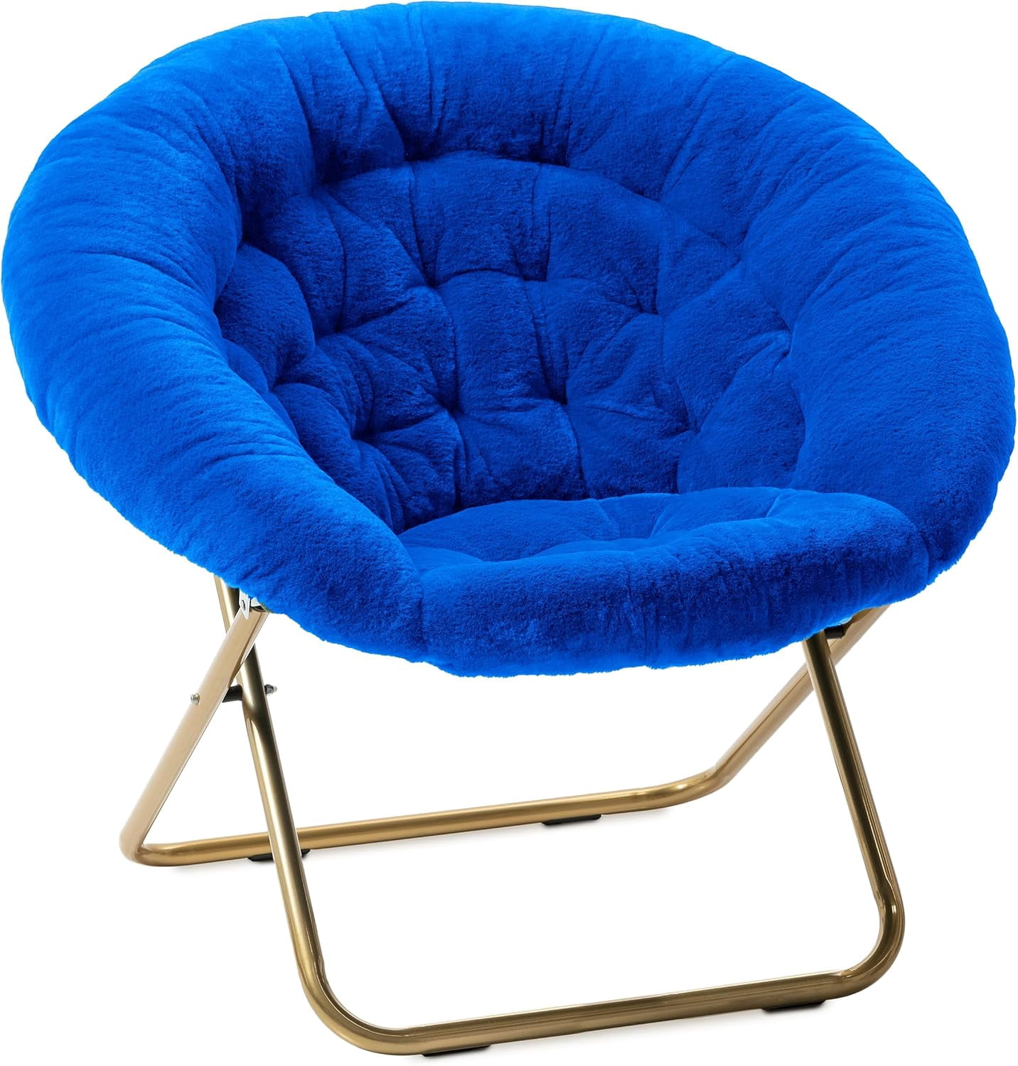 CGDYCF Faux Fur Saucer Chair, Foldable Comfy Bedroom Chair, Cozy Dorm Lounge Chair for Kids, Teens, and Adults, X-Large (Royal Blue)