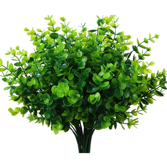 4 Pcs Artificial Greenery Plants Outdoor UV Resistant Fake Plants Boxwood Shrubs Grass for Farmhouse Home Garden Patio Backyard Wedding Indoor Outsides Decor(Eucalyptus)