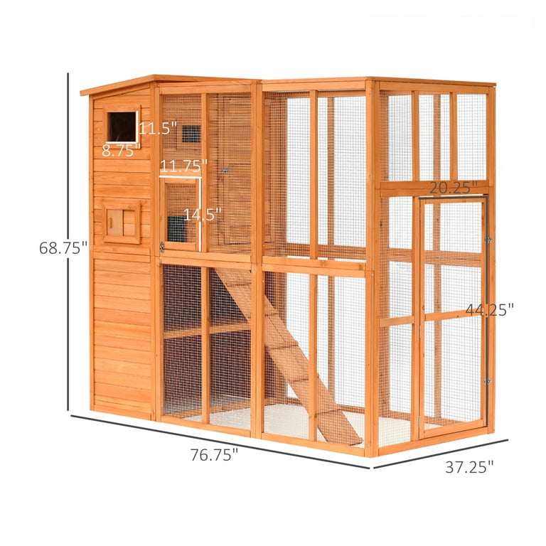 Pawhut Outdoor Pet House with Large Run for Play, Wooden, Large