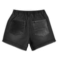 thumbnail image 7 of Women High Rise Ripped Stretchy Jeans Shorts Frayed Raw Hem Casual Denim Shorts Black S, 7 of 7