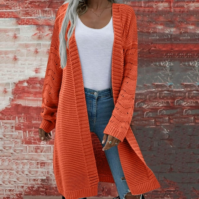 Fall Jackets Coats Cardigan Sweaters for Women, Cardigan Mid Length Cardigan Sweater Coat Autumn And Winter Orange