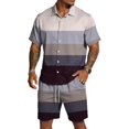 thumbnail image 4 of Migroa Men's 2 Piece Outfits Beach Matching Sets Print Striped Button up Short Sleeve Shirt And Drawstring Shorts Summer Beach Sets Gray L, 4 of 8