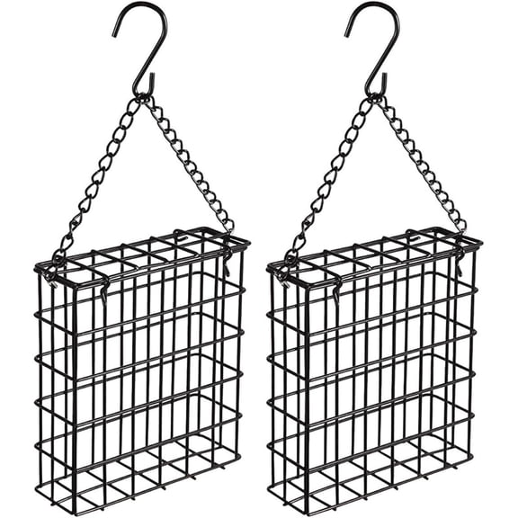 2Pcs Outdoor Suet Cage Bird Feeder, Wild Bird Feeder with Hook Metal, Single Suet Cake Capacity, Fruit and Suet Feeder Style for Outside Hanging(Q)