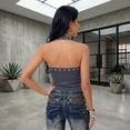 thumbnail image 5 of Women Open Back V Neck Grommet Y2k Top Studded Halter Top Sexy Going Out Tops L, 5 of 5