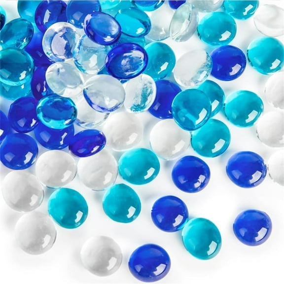 Flat Glass Marbles TopboutiqueFlat Gems Mixed Blue Aquarium Pebbles Decorative Vase Filler Beads Table Scatters for Table Floral Arrangements,(17-19mm,0.66lb/300g)