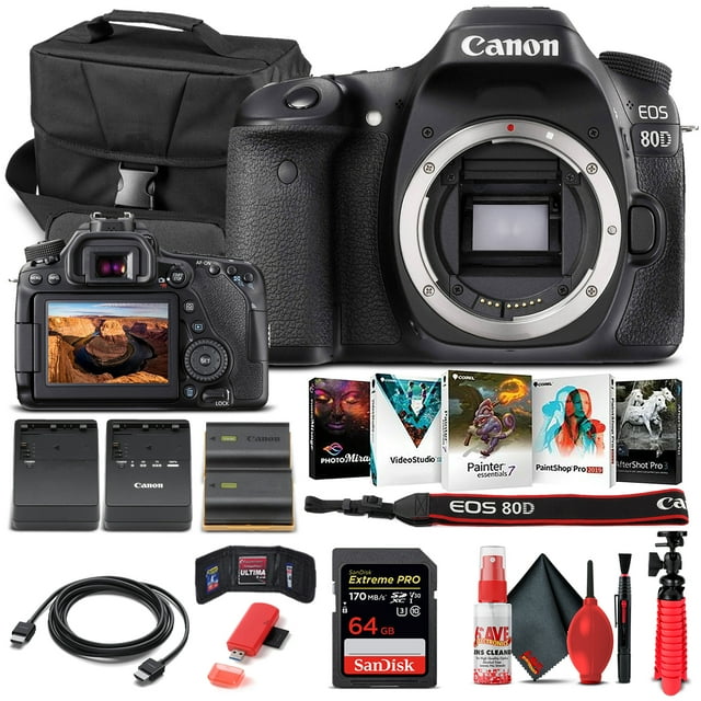 Canon EOS 80D Appareil Photo Reflex Numérique Boîtier Seulement 1263C004 - Trousse de Base (Modèle International)