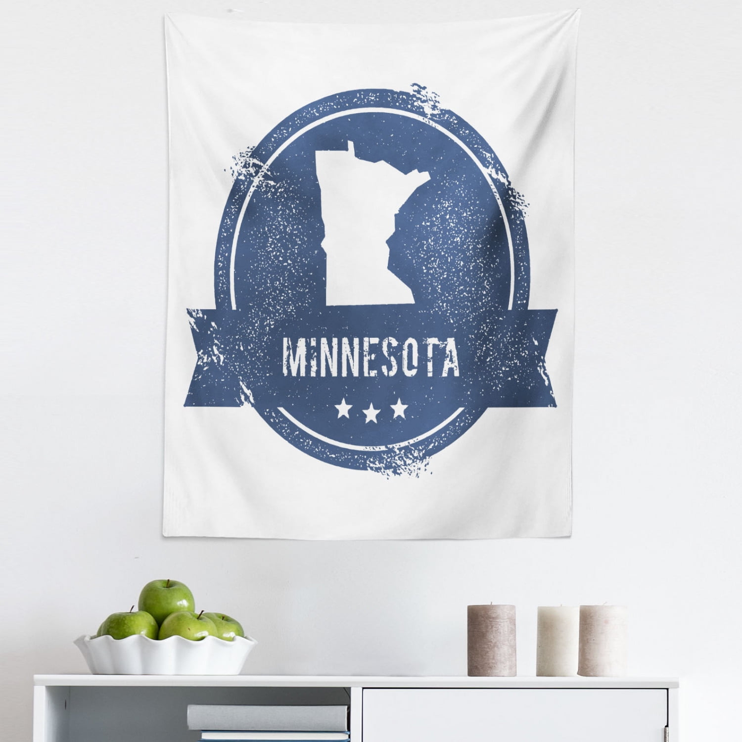 Minnesota Tapestry, Round Frame Monochrome Minnesota State Map Grunge ...