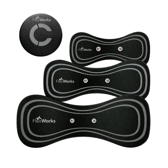 FlexWorks Electro Pulse Wireless Massager with 3 Pack of Reusable Self-Adhesive Gel Pads, Black