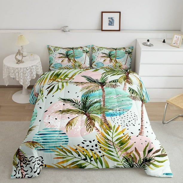 Juego de edredón Queen Size Palm Tree juego de cama 3pcs para Niños Niños Adolescentes Océano
