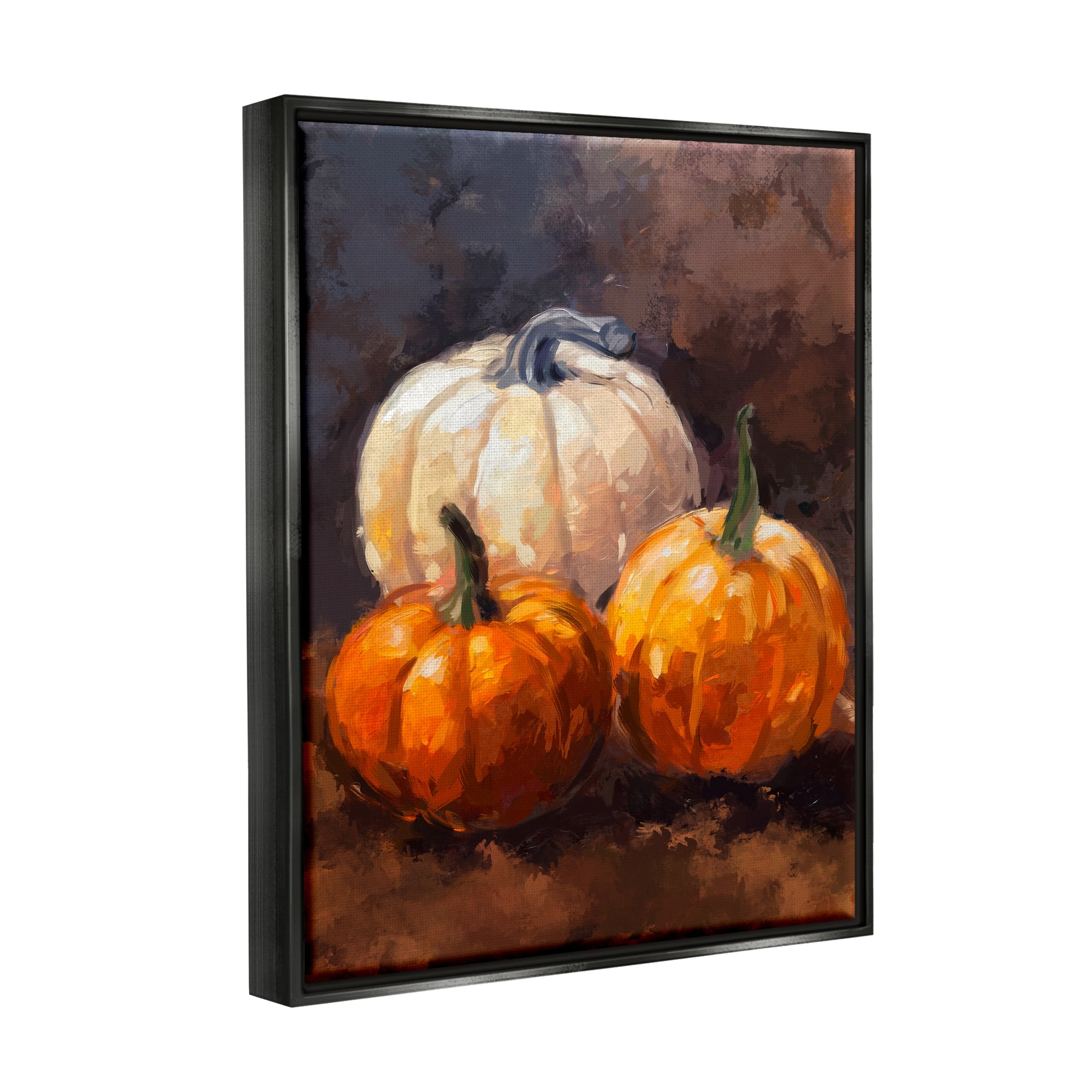 Stupell Industries Pumpkin Painting Still Life Holiday Painting Black Floater Framed Canvas Art Print Wall Art, 25 x 31