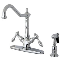 Kingston Brass KS1231TALBS Tudor Deck Mount Kitchen Faucet with Brass Sprayer...