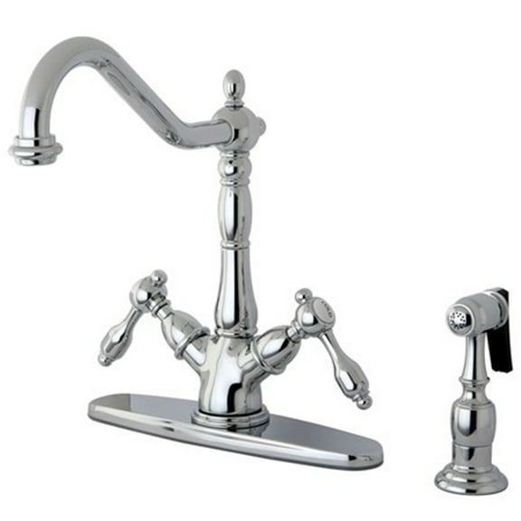 Kingston Brass KS1231TALBS Tudor Deck Mount Kitchen Faucet with Brass Sprayer...