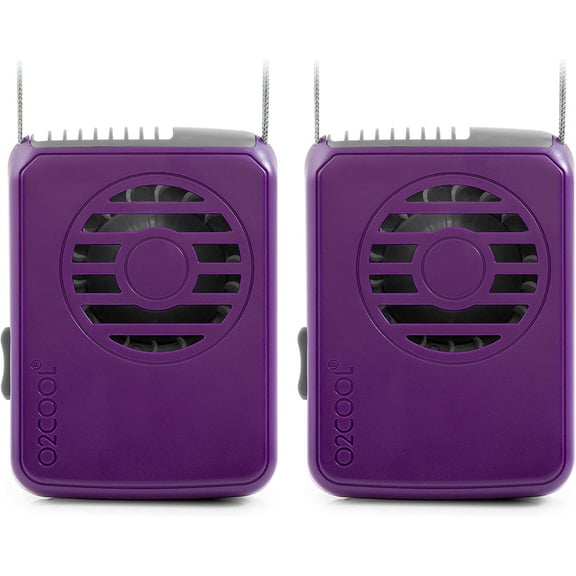 O2COOL 3.5 inch Deluxe Personal Battery Powered Necklace Fan for Cooling (2 Pack) - Purple