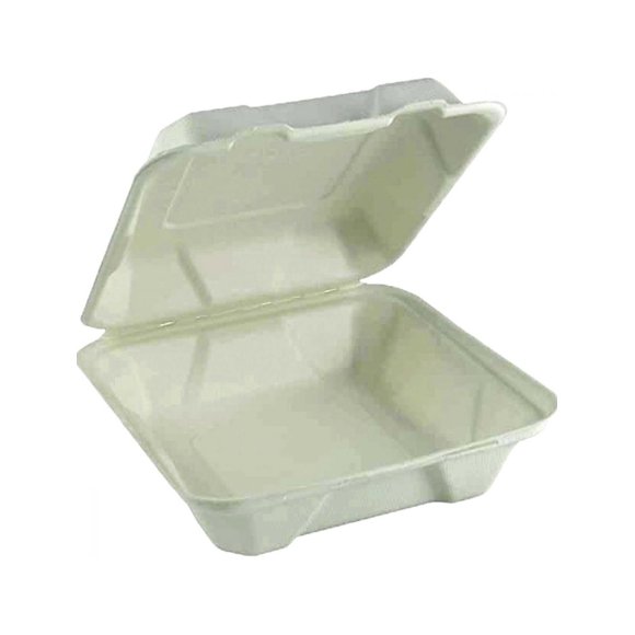 10'' x 10'' x 3'' Sugar Cane Clamshell ( White ) 100% Compostable 200/Pack