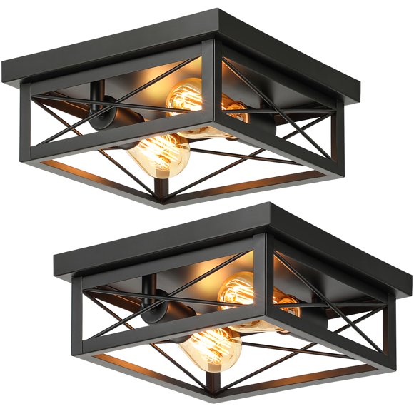 Lámpara de techo Kondras de 2 luces, metal negro, 27 x 10 cm, 120 V