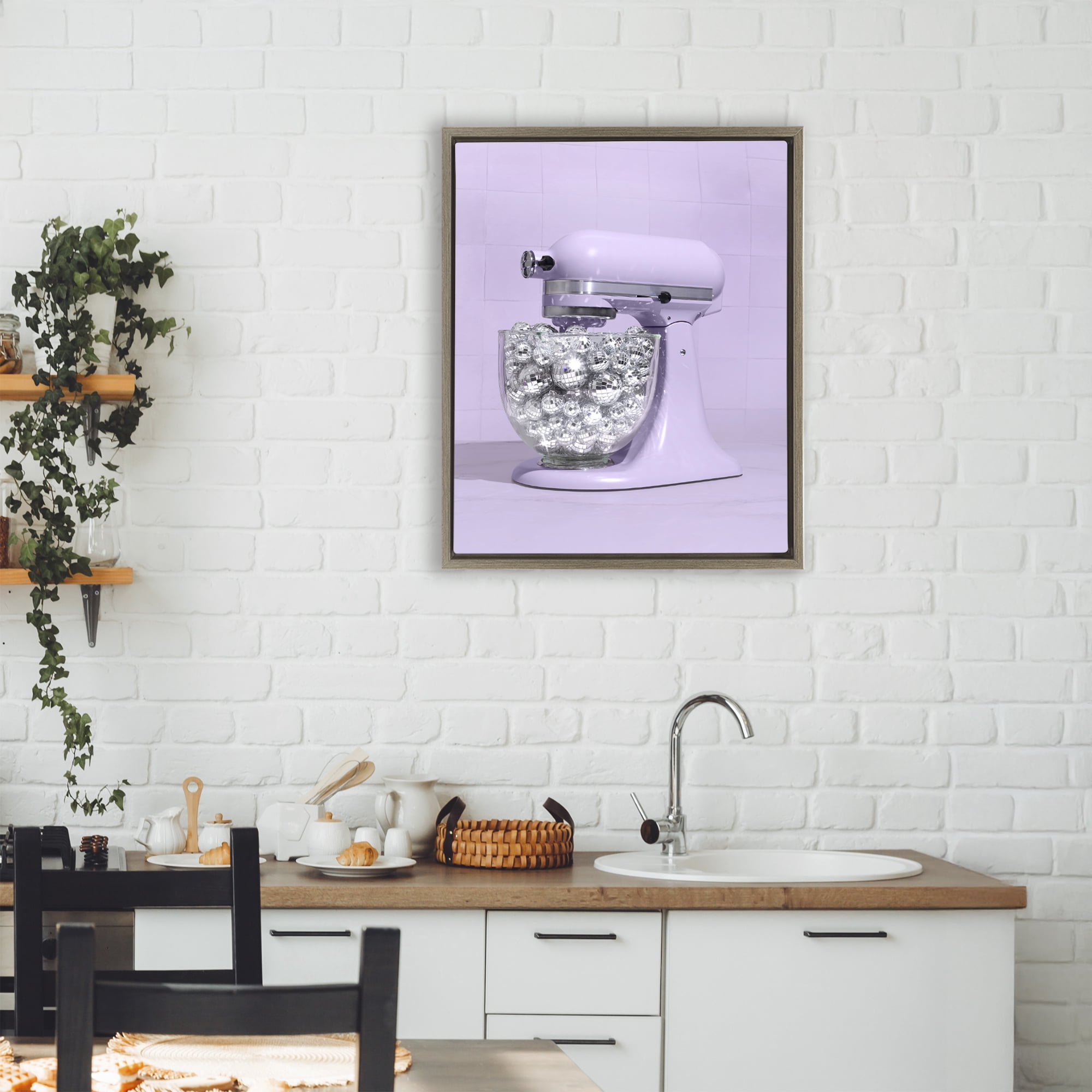 Stupell Industries Disco Kitchen Mixer over Purple Brown Framed Floater Canvas Wall Art, design by LISH Creative