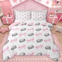 Feelyou Cartoon Ice Hockey Bedding Comforter Set, Kawaii Pink Ribbon Twin Comforter Sets, Teens Kids Boys Girls Reversible Bedding Set, Luxury Bedroom Decor, 2pcs